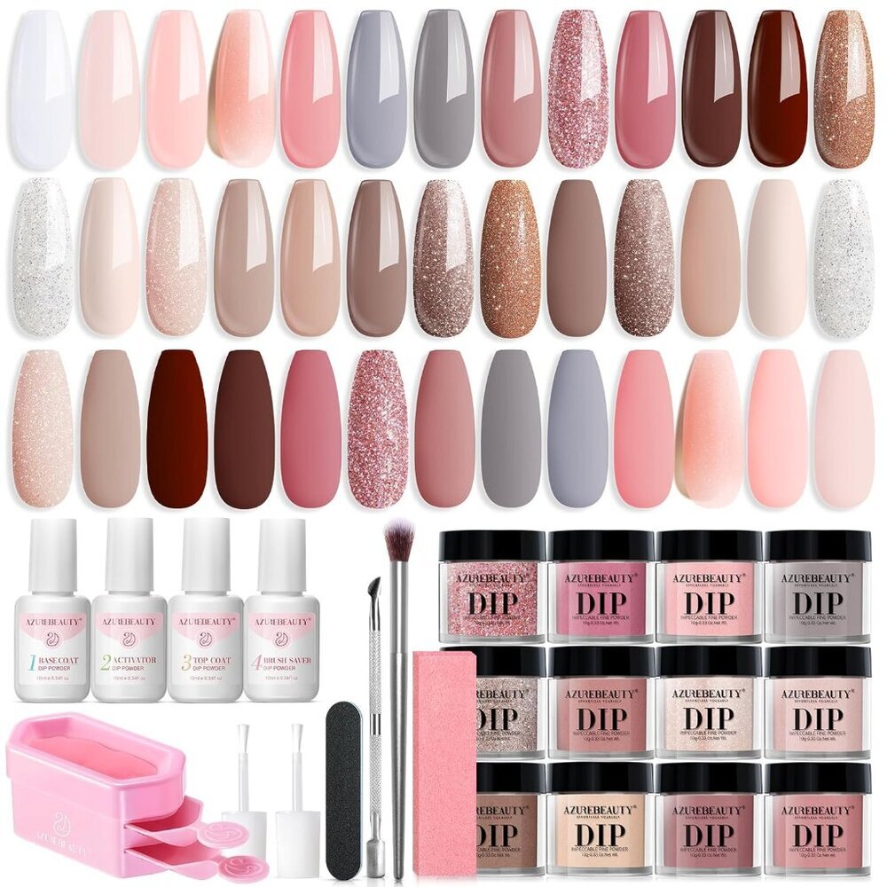 31 Pcs Dip Powder Nail Kit 20 Colors Glitter Nude Brown Pink White Gray Dip Powd